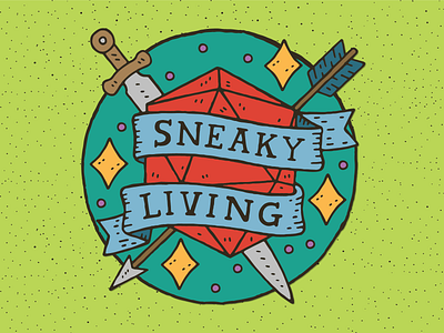 Sneaky Living arrow banner dd dungeons and dragons fantasy fantasy art grunge hand drawn illustration lettering rogue sword texture typography