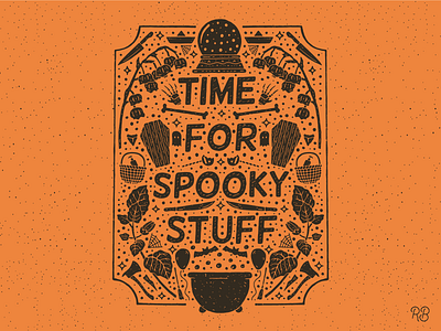 Time For Spooky Stuff axe bats bones flowers ghost grunge halloween horror movies illustration knifes lettering nightmare texture typography