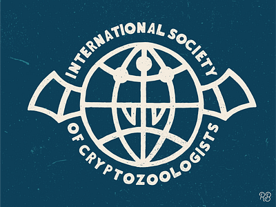 International Society of Cryptozoologists branding cryptid design globe grunge hand drawn illustration lettering logo merchandise spooky texture typography