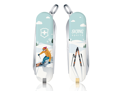 瑞士军刀-滑雪主题 branding design illustration ski skiing