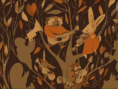 Musical Tree t-shirt animals music screenprint tree two colour