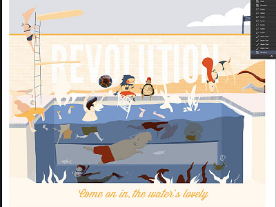 Pool Party Dribbble animals colour illustrations screenprint work in progress