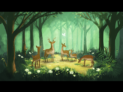 Deer & Forest deer forest illustration safari