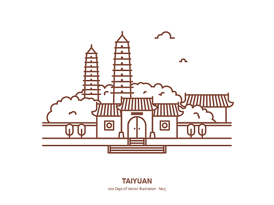 100 Days of Vector Illustration No.5 - Taiyuan ancient china china city pogoda taiyuan temple vector