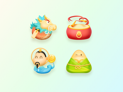 Icons for the Dragon Boat Festival dragon drum ghost icon zongzi