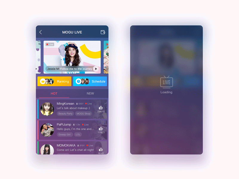 MOGU Live Channel animation app like live loading
