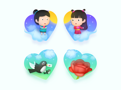 Icons for the Chinese Valentine's Day boy cloud girl icon love magpie