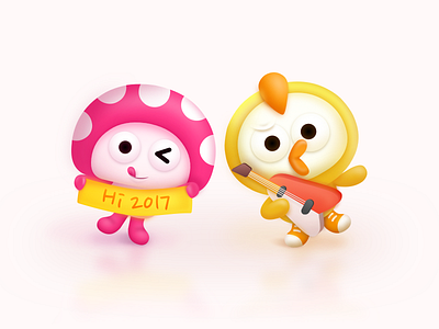 MOMO & GUGU chicken friends mascot mushroom