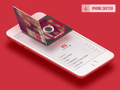 Red iphone mockup music player