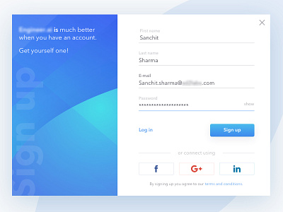 Signup page for one of the projects account connect gradient in logins new shapes sign social up