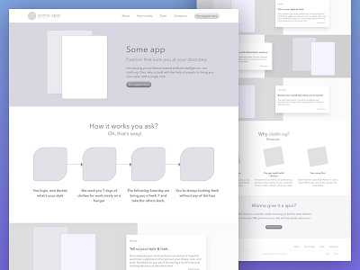 Wireframe for the AI for clothing landing page