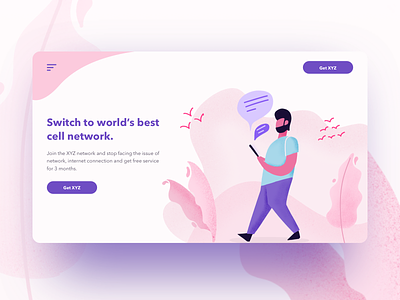 Day 04 part 2 - Concept UI for the cell network company character flat illustration landingpage light pink message network text ui web
