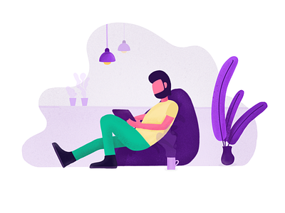 Day 07 - Freelancing Designer Illustration beanbag clean coworking flat graphic illustration minimal purple simple yellow