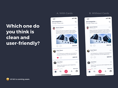 Which one do you think is easier on eyes and more user-friednly? choose one feed friendly desi ios minimal pink pwa ui kit which one