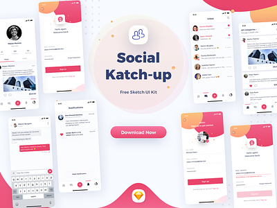 Social - Katchup Freebie - Sketch UI Kit feed freebie ios messages notification profile sketch social ui kit