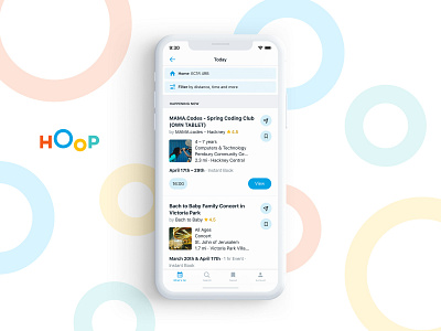 Hoop Day Screen app bright button buttons card card ui design fun hoop iconography icons ios kids logo product product design ratings reviews ui design ux design