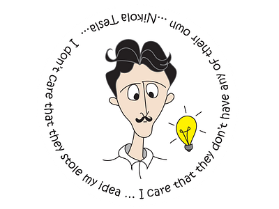 Caricature of the scientist Nikola Tesla adobe illustrator caricature cute design flat funny graphic design illustration lightbulb nicola tesla science scientist vector yellow