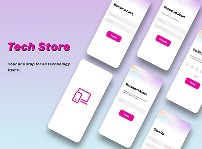 Tech Store App Login Screens app ui design app ui ux ecommerce app login screen splash screen tech store tech store app ui ui design welcome screen