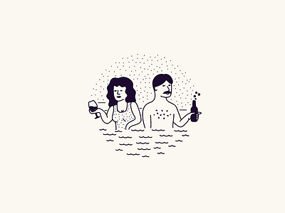 Hot Tubbin' character hot tub illustration people stipple summer wine