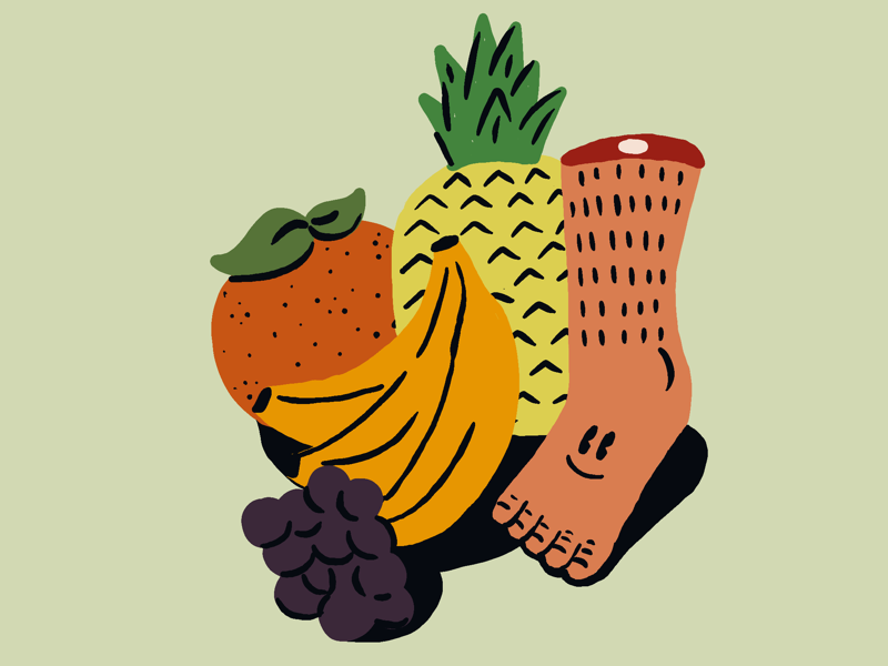 Guess what I ate today banana foot fruit hair illustration