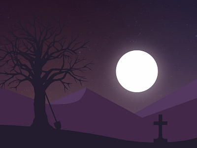 When Night Falls art dark design graphic grave moon night poster stars tree ui ux