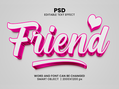 Friend 3D Editable Text Effect PSD Template download link friendship day love