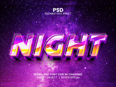 Night 3D Editable Text Effect PSD Template download link muisc neon light space