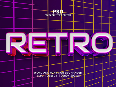 Retro 3D Editable Text Effect PSD Template 1980s download link metallic modern retro design vintage