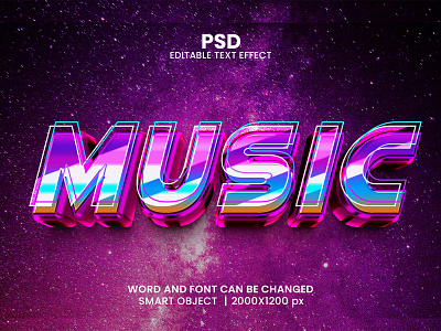 Music 3D Editable Text Effect PSD Template download link modern night retro space