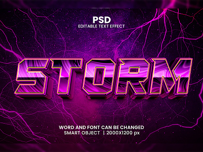 Storm 3D Editable Text Effect PSD Template download link modern movie title night space techonology