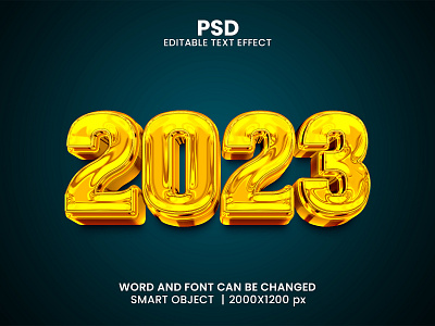 3D Editable Photoshop Text Effect Template 2023 download link golden happy new year luxury new year celebration new year design