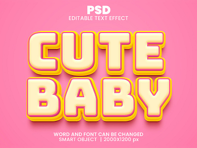 Cute Baby 3D Editable Photoshop Text Effect Template download link girl love pink background