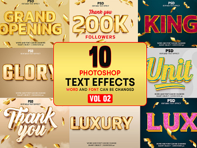 Golden 3D Editable Photoshop Text Effect Bundle download link gold text photoshop grand opening design luxury font luxury text effect