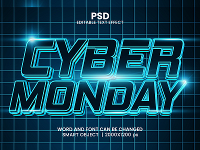 Cyber Monday 3D Editable Photoshop Text Effect Template blue text effect digital download link light neon space