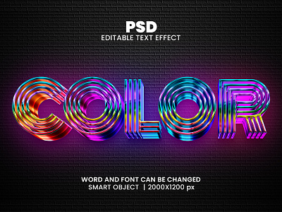 Color 3D Editable Photoshop Text Effect Template colorful download link glow modern neon light neon text effect