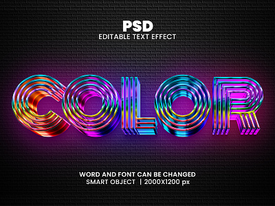 Color 3D Editable Photoshop Text Effect Template