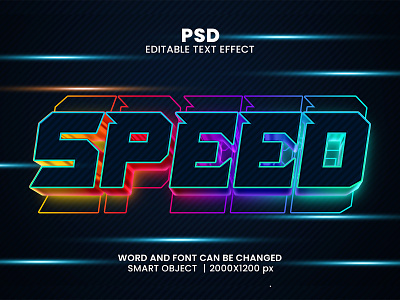 Speed Neon Style 3D Editable Photoshop Text Effect Template download link esports gaming logo movie headline neon effect racing speed text effect