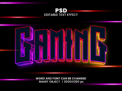 Gaming 3D Editable Photoshop Typography Text Effect Template download link esports text effect gamer logo gaming logo glow effect neon font neon light