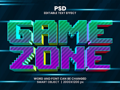 Game Zone 3D Editable Photoshop Typography Text Effect Template download link esports logo game title game zone gamer 3d text effect gaming logo light effect