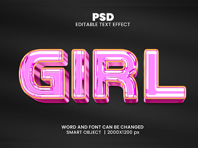 Girl Chrome 3D Editable Photoshop Typography Text Effect chrome effect cute download link love pink text effect women