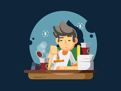 Waiting for Salary character flat illustration noodle salary vector