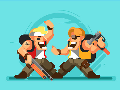 Metal Slug character flat illustration marco metal slug rambo tank technology vector