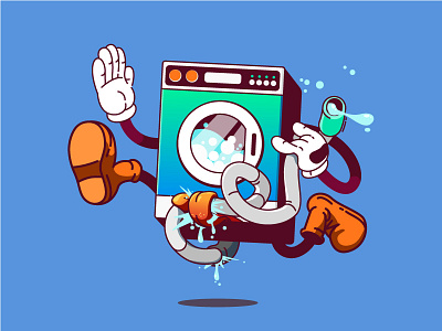 Hurry character electronic flat funny illustration machine vector washing wc