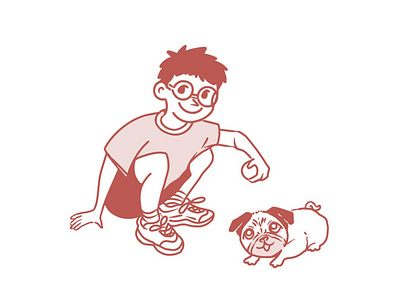 Boy and the Pug art boy character design illustration lineart pug puppy