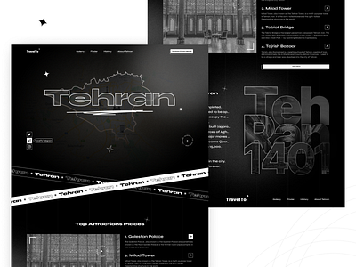 Tehran Landing Page ✈❤ black and white clean concept creative dotchallenge graphic design history homepage iran landing page map minimal persian tehran ui uiux web website