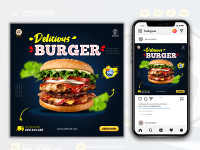 Social Media post food promotion banner template design fastfood promo
