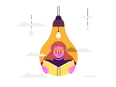 Reading books clouds graphic design illustration lightbulb man minimal person reading simple sky woman