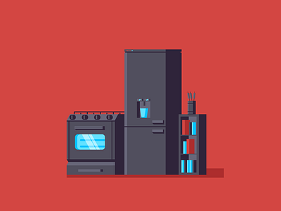 Kitchen Appliances books design flat freezer fridge illustration kitchen oven simple