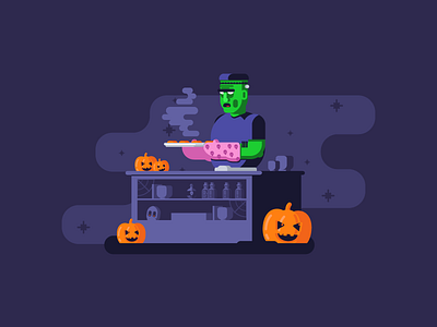 Cookin' With Frank cookies cooking fog frankenstein graphicdesign halloween illustration kitchen pumpkins scary