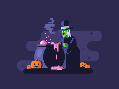 Oh No....Bubble Gum... boiling bubblegum graphicdesign halloween illustration pot pumpkins scary witch